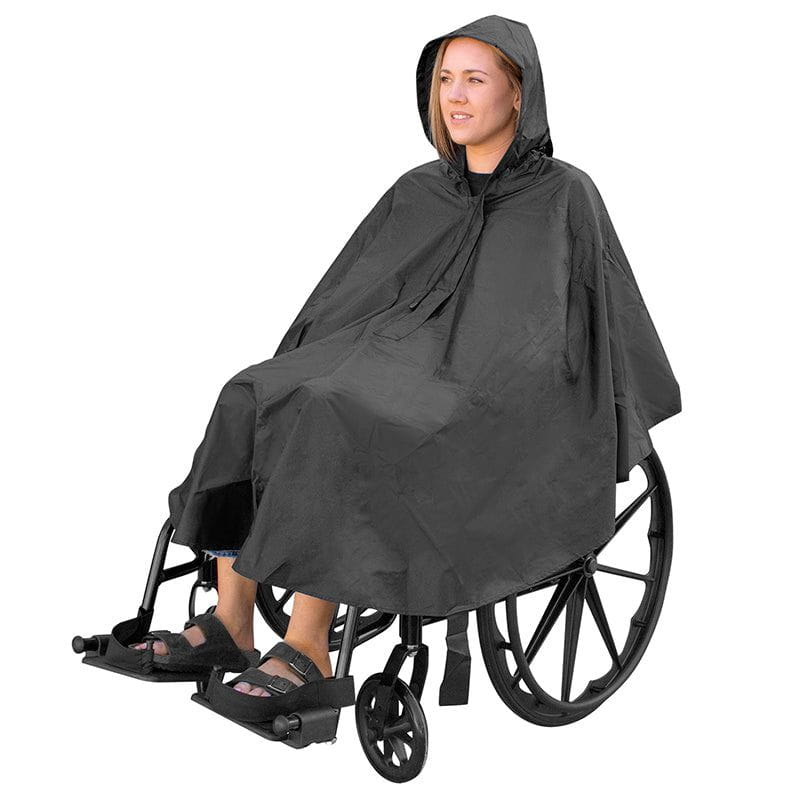 WHEELCHAIR PONCHO, WATERPROOF NYLON, COMPLETE COVERAGE, BLACK