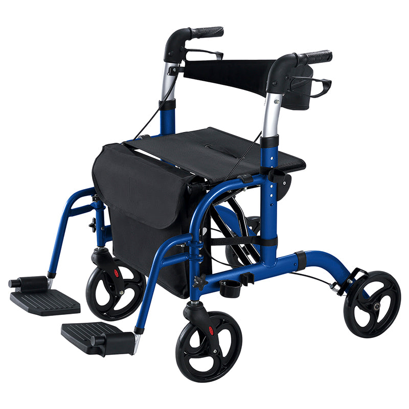 WHEELCHAIR ROLLATOR HYBRID, ALUMINUM, BLUE, 300LBS