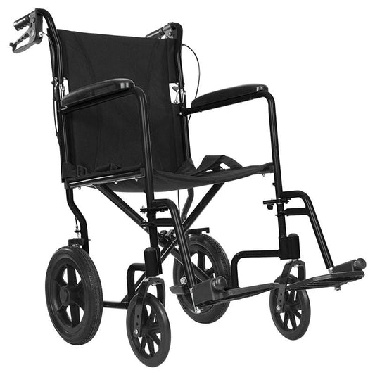 TRANSPORT WHEELCHAIR, FOLDS FLAT, BLACK, 300LB