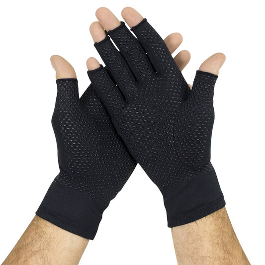 COPPER ARTHRITIS GLOVES, OPEN FINGER, BLACK, LARGE