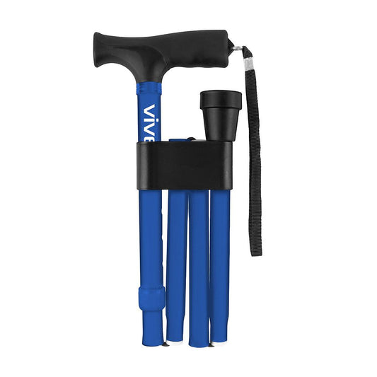 Folding Cane, 33"-37" Height, Ergonomic Grip, Travel Clip and Pouch, Blue (MOB1001BLU)