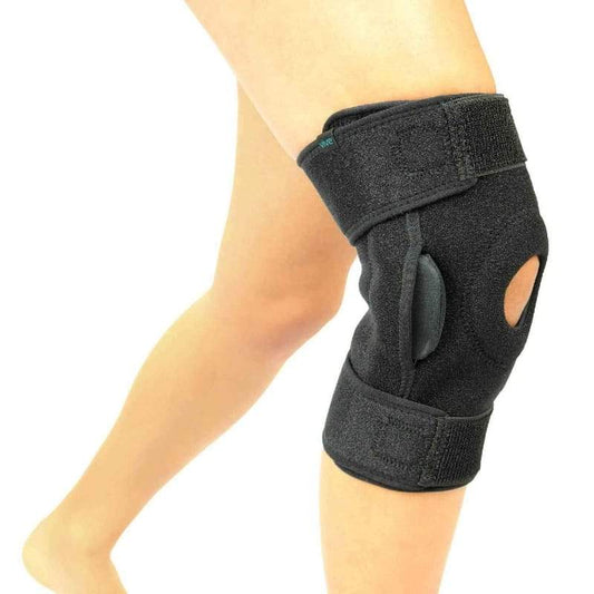 HINGED KNEE BRACE, REMOVABLE SPLINTS, OPEN PATELLA, L/R, BLACK