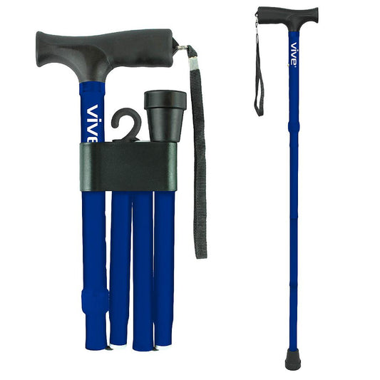 Folding Cane, 33"-37" Height, Ergonomic Grip, Travel Clip and Pouch, Blue Burst (MOB1001BBT)