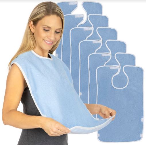 ADULT BIBS, 30" X 18", WATERPROOF LINING, MACHINE WASHABLE, 6 PK