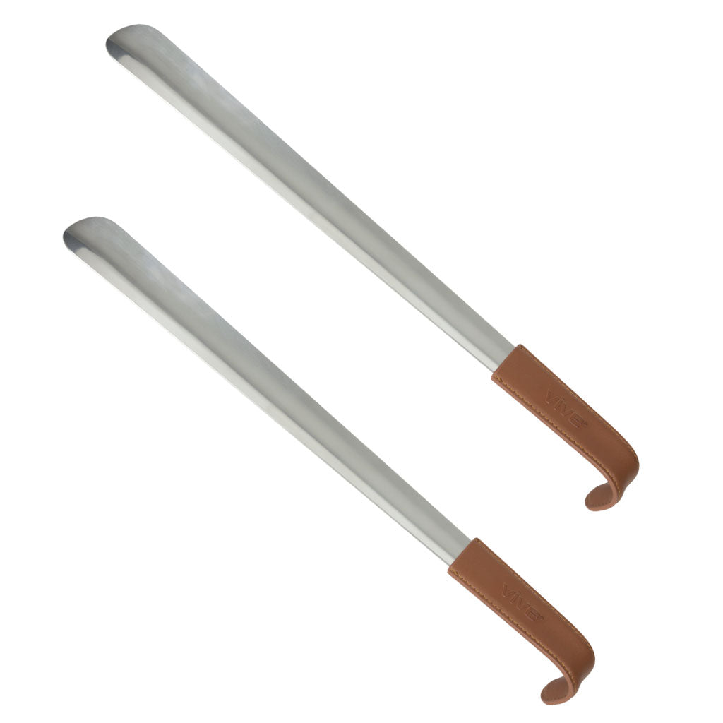 16" METAL SHOE HORN, STAINLESS STEEL, LEATHER GRIP, 2 PK