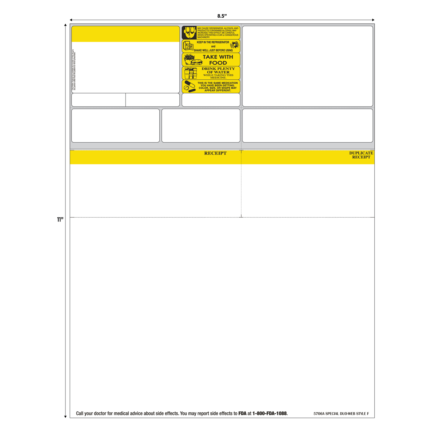 "DuoWebF" Sheet-Fed laser label, Die 581S, Style F Laser Rx Label - 8.5″ x 11″ (5706A)