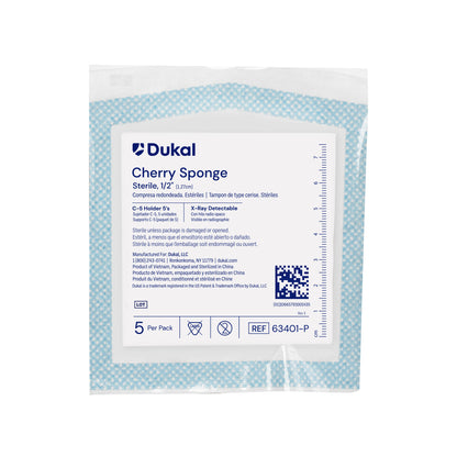 Dukal, Sterile Cherry Sponges, with X-Ray Detectable Filament, in C-5 Holder, 1/2" (63401-P)