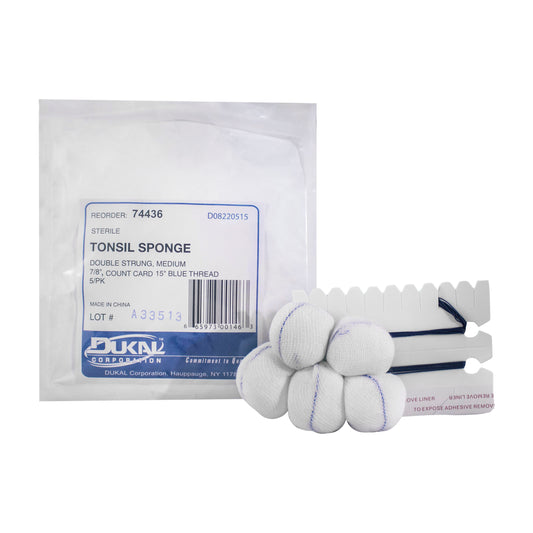 Dukal, Sterile Tonsil Sponges, Double Strung, 7/8", Medium (74436)