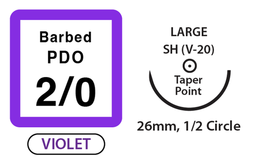 UNIFY, Barbed PDO Suture, Size 2/0, 18" Thread, 26mm 1/2 Circle Taper Point Needle, Violet (B-D218T26)