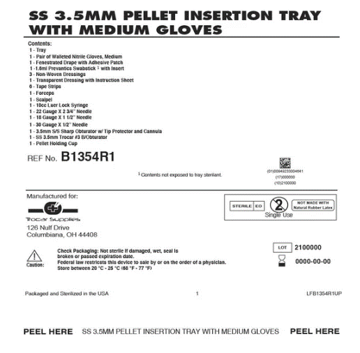 3.5mm Stainless Steel Trocar (2cm), Tray Kit, with Antiseptic, Medium Gloves (B1354)