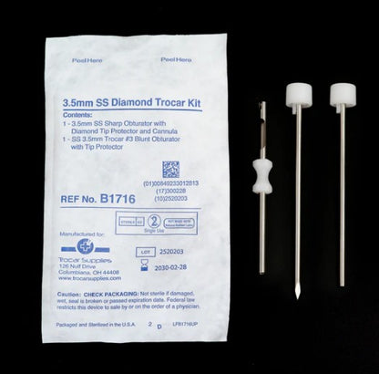 3.5mm Individual Disposable Stainless Steel Diamond Tip Trocar, Case of 20 (B1716)