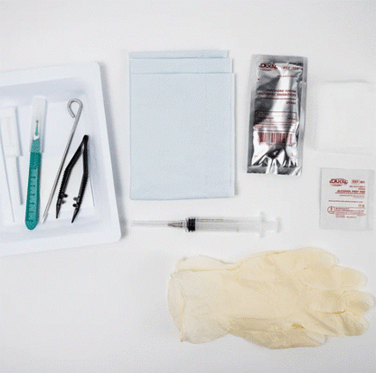 3.2mm Stainless Steel Trocar, Sharp, Wrapped Kit, with Antiseptic, Medium Glove (B8109)