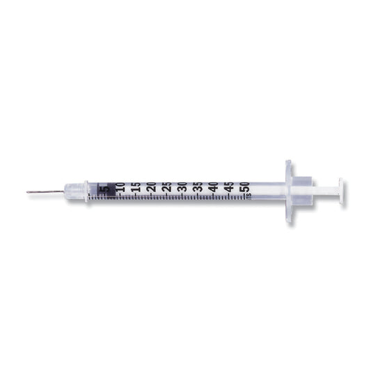 U-100 Ultra-Fine Insulin Syringe, 1/2mL Lo-Dose , 31G x 5/16", Permanently Attached Needle, Self Contained, Short, Box (328468)