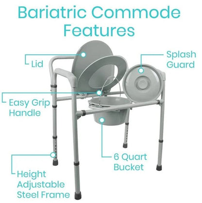 Bariatric Commode, 6 Qt Pail with Lid, Splash Guard (LVA1059)