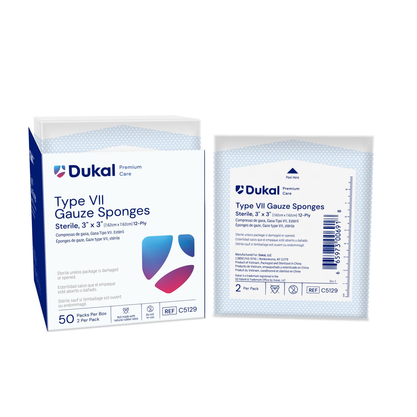 Premium Care Sterile Type VII Gauze Sponges, 12-Ply, 3" x 3" (C5129)