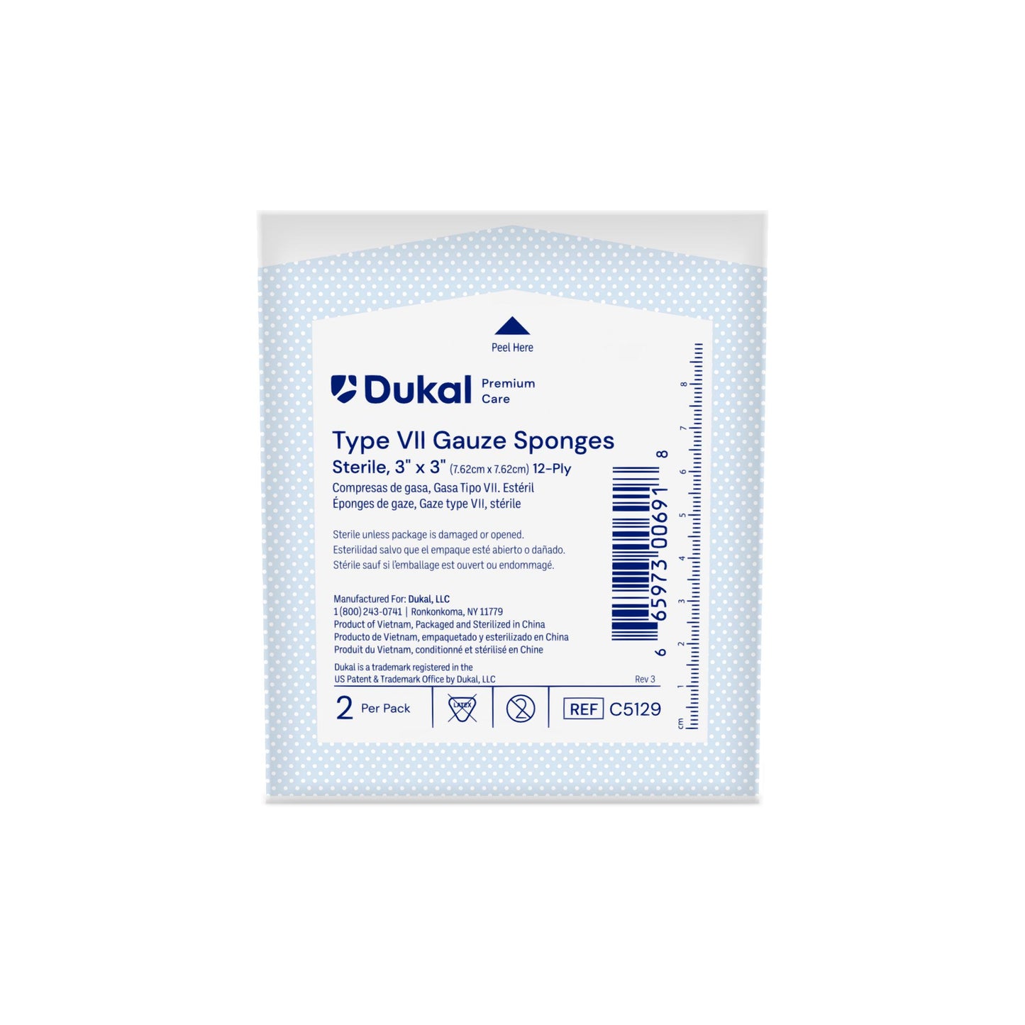 Premium Care Sterile Type VII Gauze Sponges, 12-Ply, 3" x 3" (C5129)