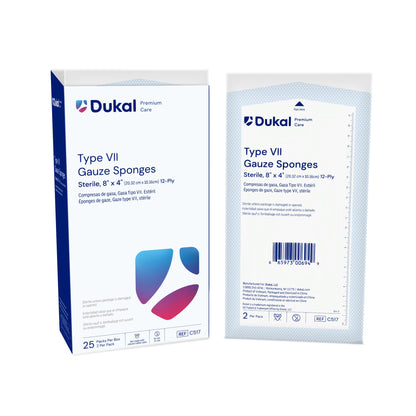 Premium Care Sterile Type VII Gauze Sponges, 12-Ply, 8" x 4" (C517)
