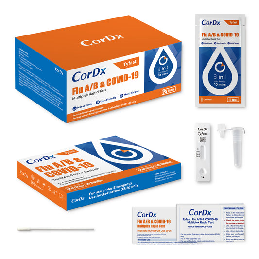 CorDx Tyfast, Flu A/B & COVID-19 Multiplex POC Rapid Test, Cassette, Box of 10 (ACT21001-10)