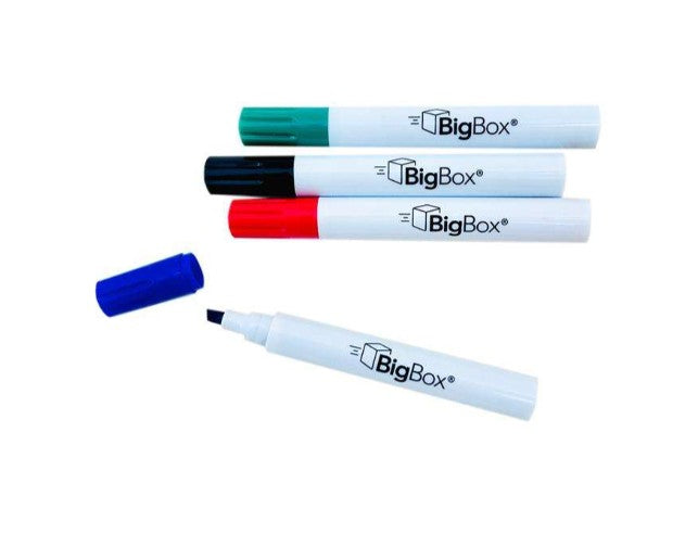 BigBox Dry Erase Markers - 4 Pack, Assorted, Chisel Tip (2380398)