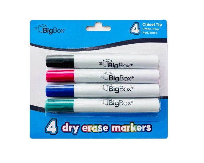 BigBox Dry Erase Markers - 4 Pack, Assorted, Chisel Tip (2380398)