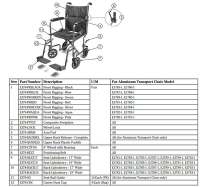 Lightweight Transport Chair, 19" Seat, Blue (EJ788-1)