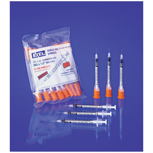 Insulin Syringe & Needle, 3/10cc 30G x 5/16", Box (26014)