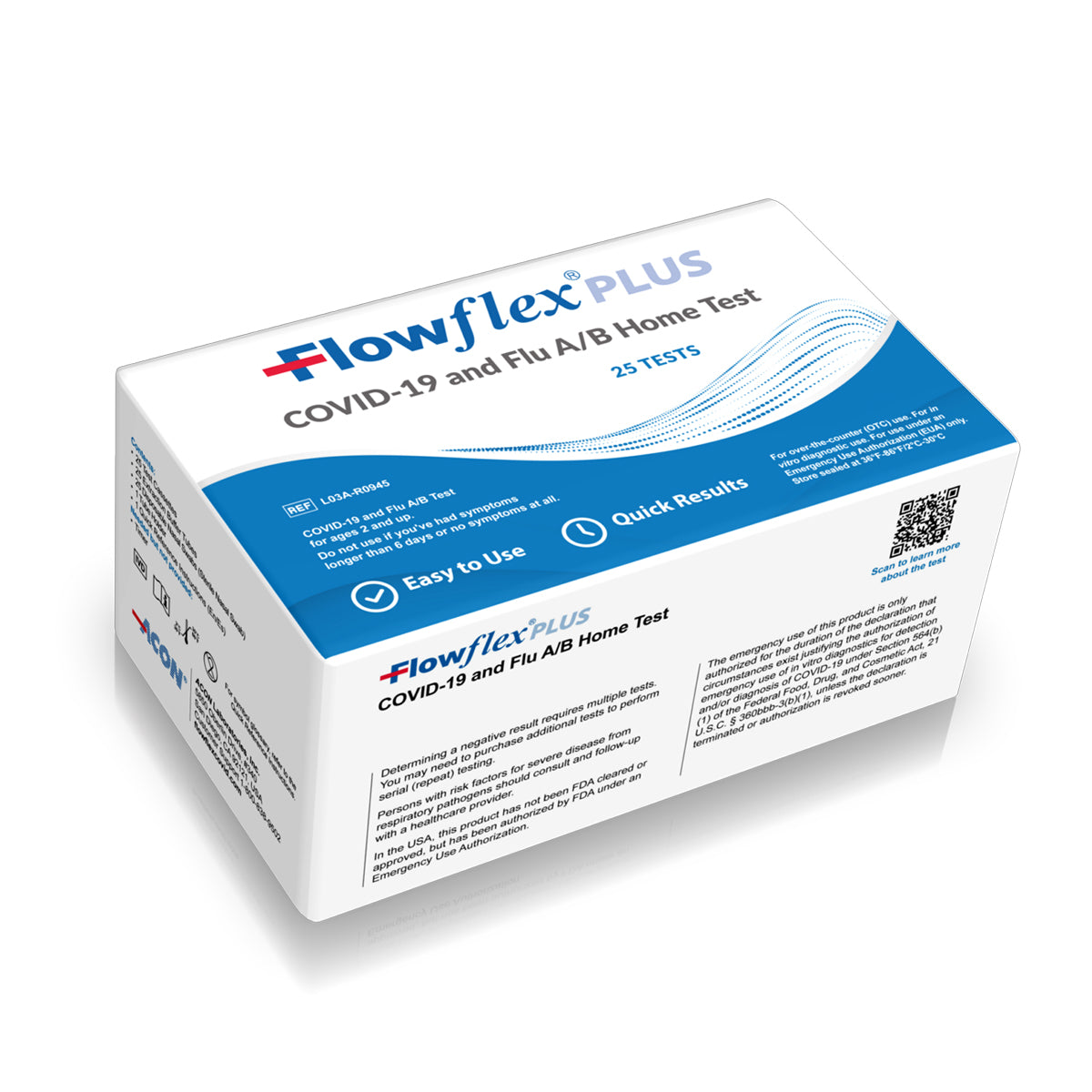 Flowflex PLUS COVID-19 and Flu A/B Home Test - 25 Tests/Box (IDL03AR0945)