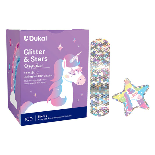 Glitter & Stars Adhesive Bandages, with Stat Strip, 3/4" x 3" (GLIAST100)