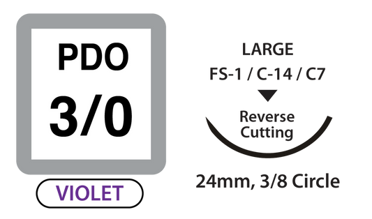 UNIFY, PDO Surgical Sutures, Size 3/0, 30" Thread, 24mm 3/8 Circle R/C Needle, Violet (L-D330R24)