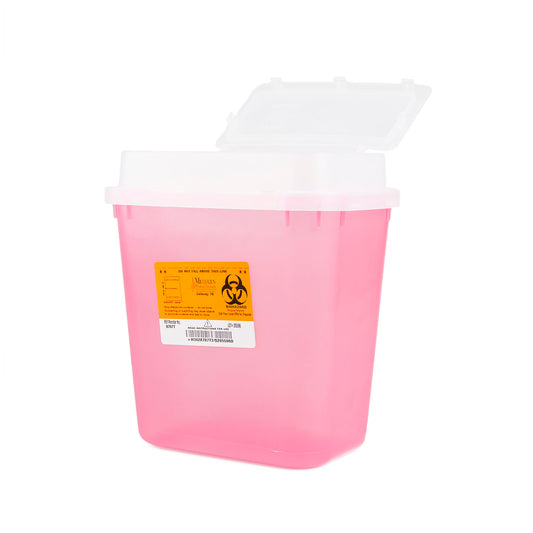 Sharps Container, 2 Gallon Translucent Red, Tortuous Path Lid, 10"W x 7"D x 11 1/4"H, Case (8707T)