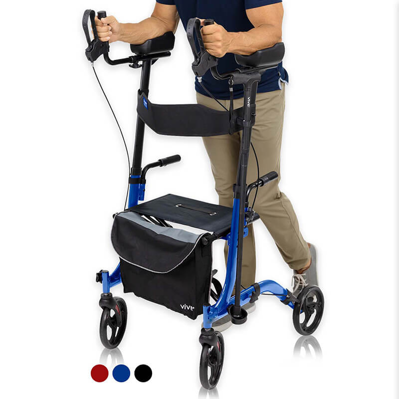 Upright Rollator, Walker with Foldable Transport Seat, Blue (MOB1033BLU)