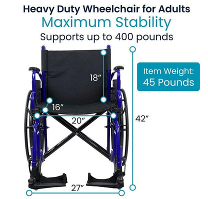 Heavy Duty Wheelchair, Blue (MOB1078BLU)