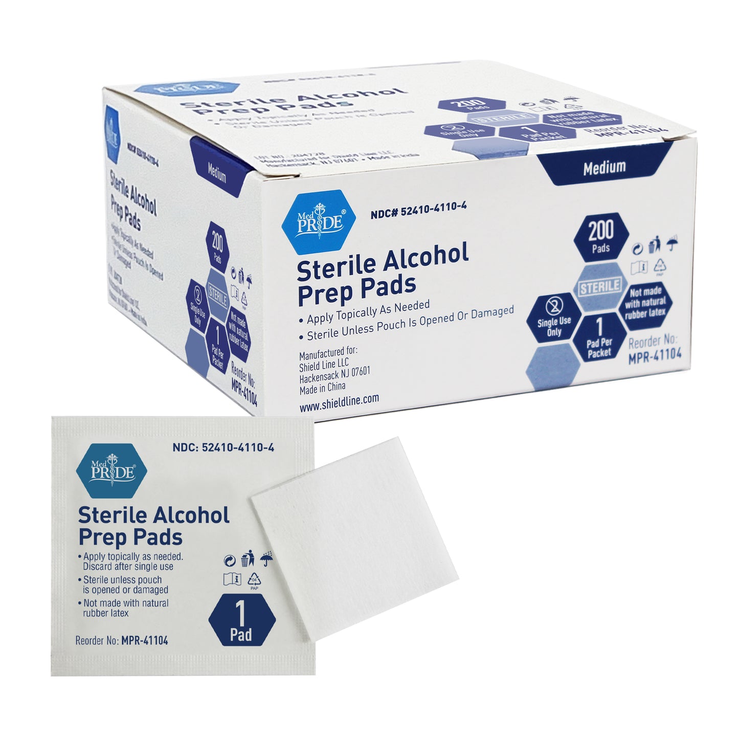 Sterile Alcohol Prep Pads, Medium (MPR-41104)