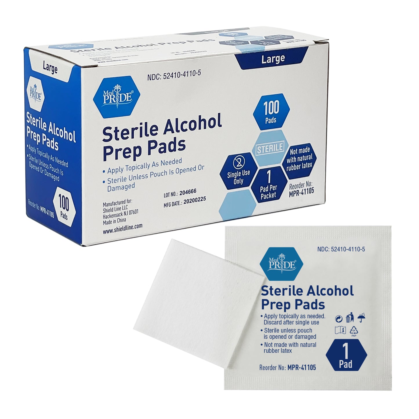 Sterile Alcohol Prep Pads, Large (MPR-41105)