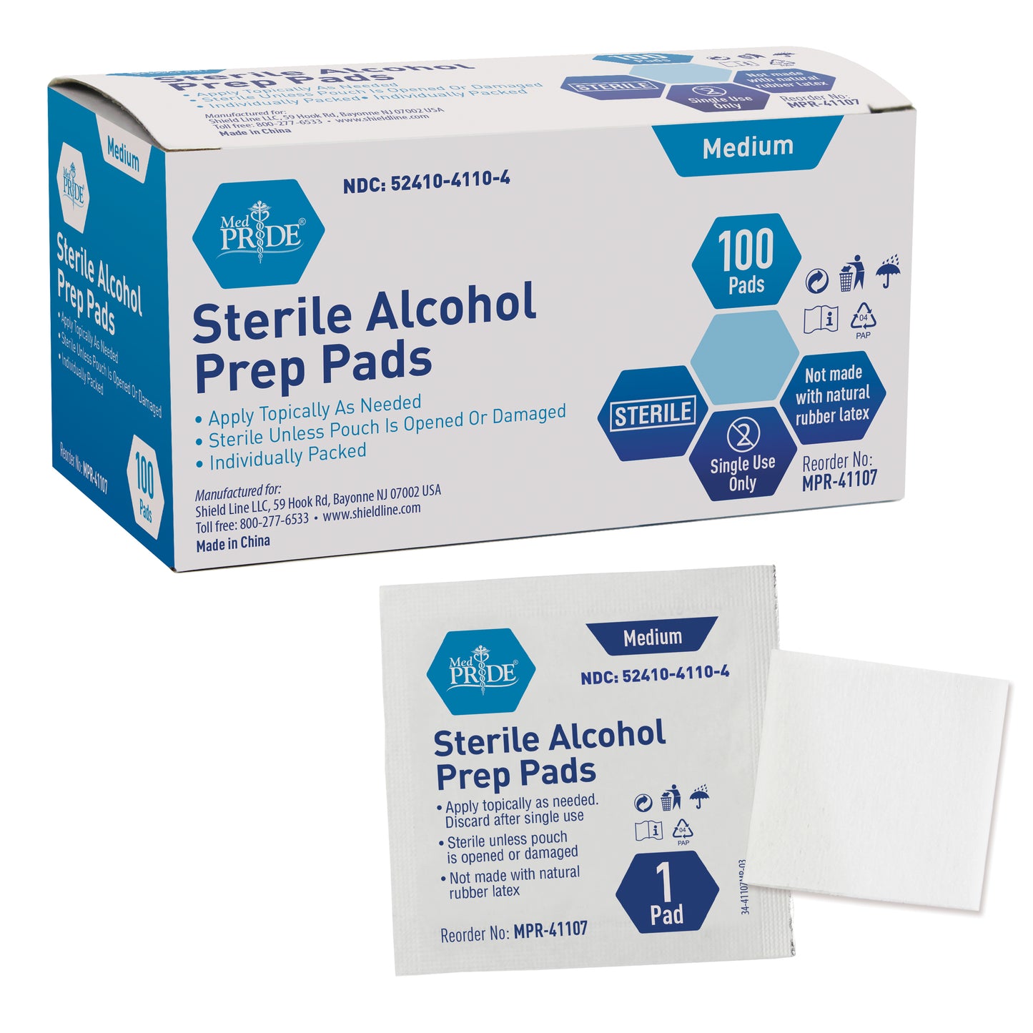 Sterile Alcohol Prep Pads, Medium (MPR-41107)