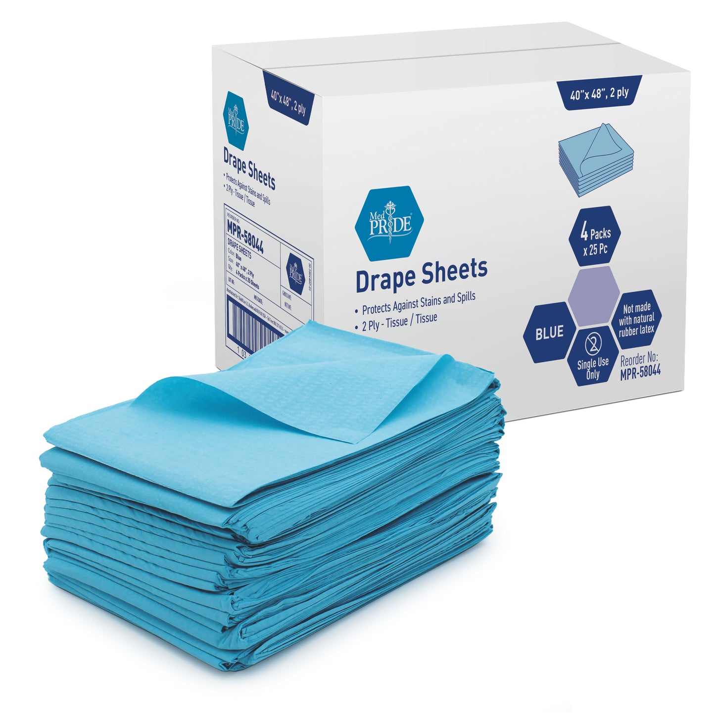 MedPride, Drape Sheets, T/T, 40" x 60", 2 Ply, Blue, Case (MPR-58054)