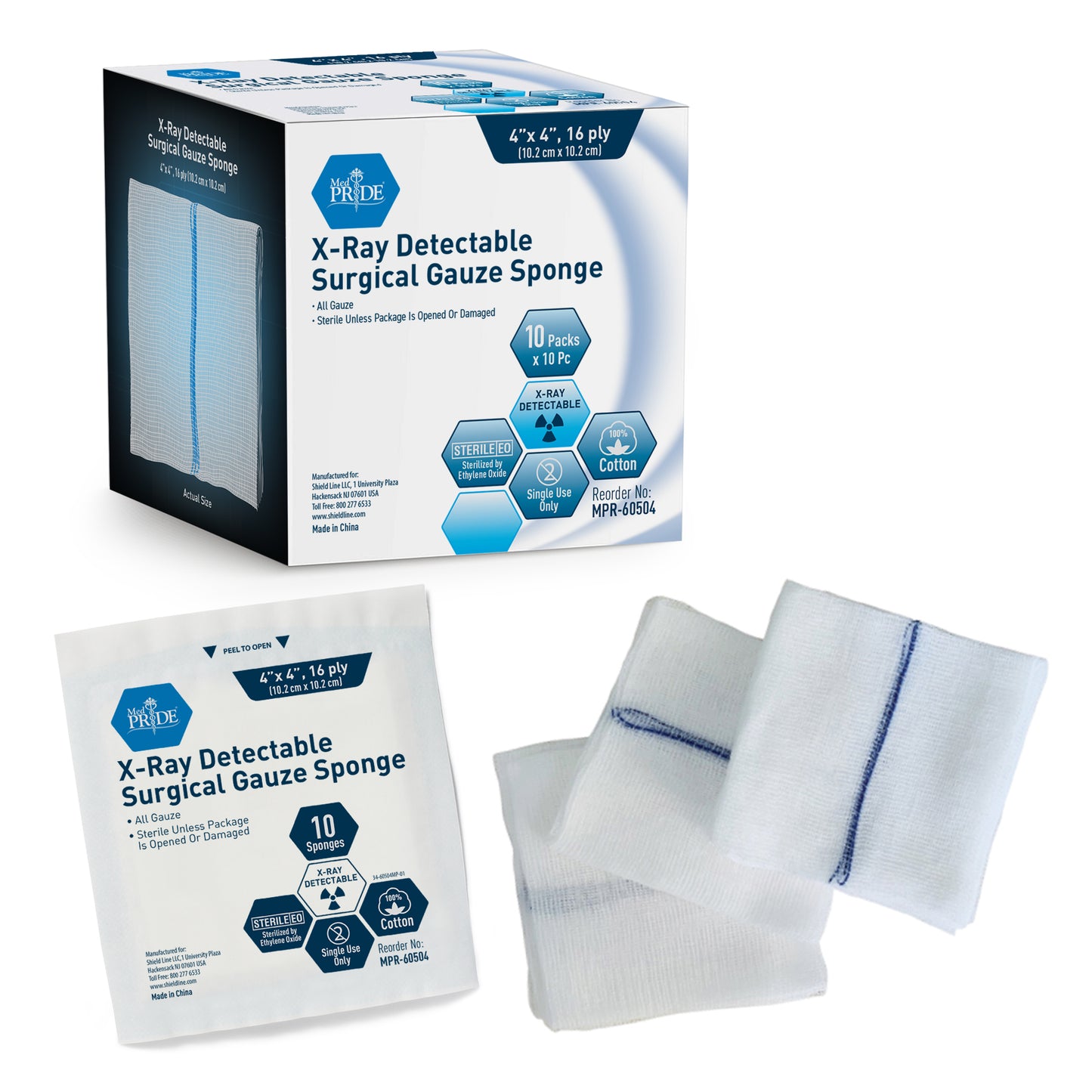 X-Ray Detectable Surgical Gauze Sponge, 4" x 4", Sterile (MPR-60504)