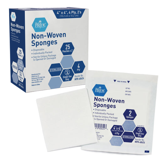 Non-Woven Sponge - Sterile - 2's, 4x4 - 4 Ply - 24/25/cs. (1,200)