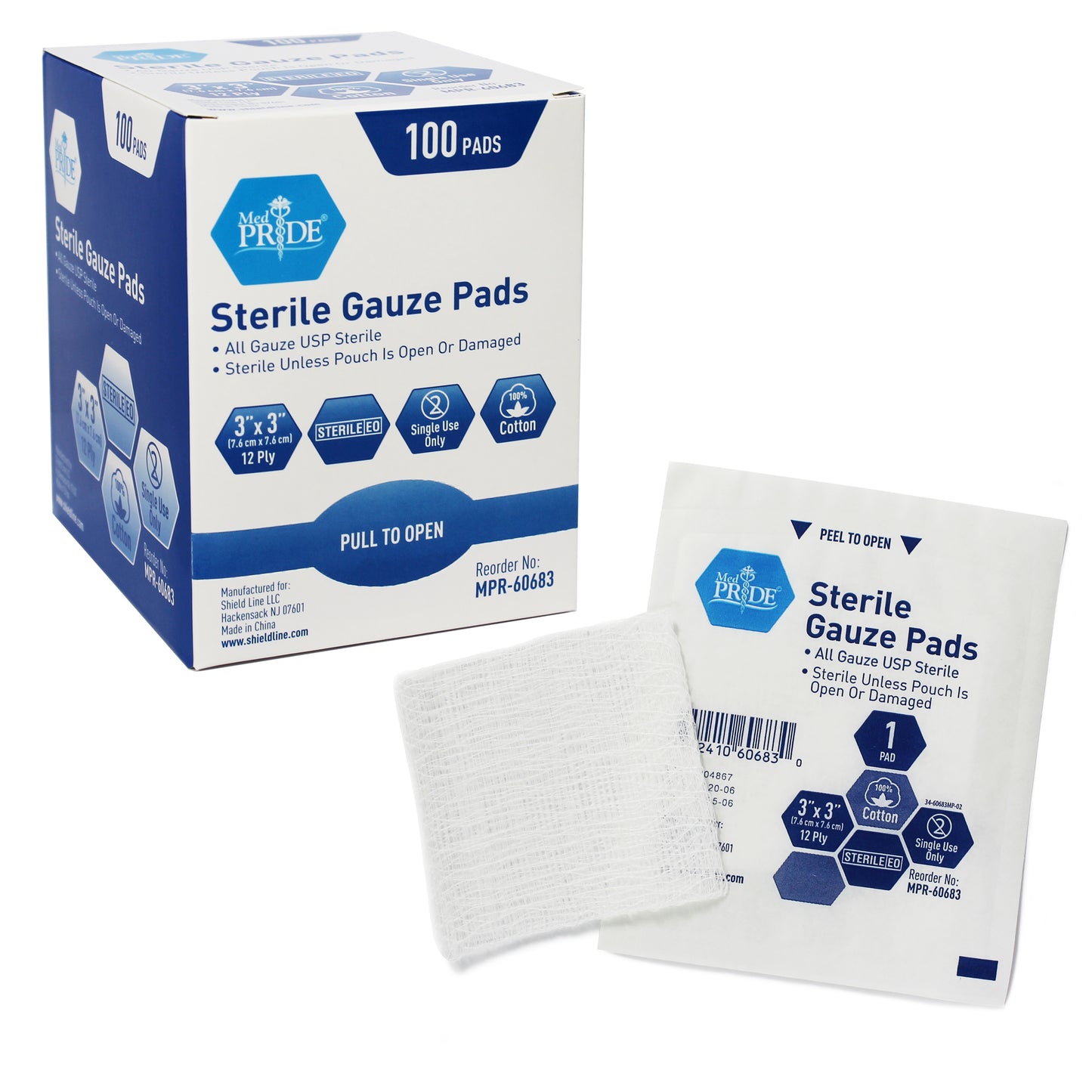 Gauze Pad Sterile - 1's, 3x3 - 12 Ply - 24/100/cs. (2400)