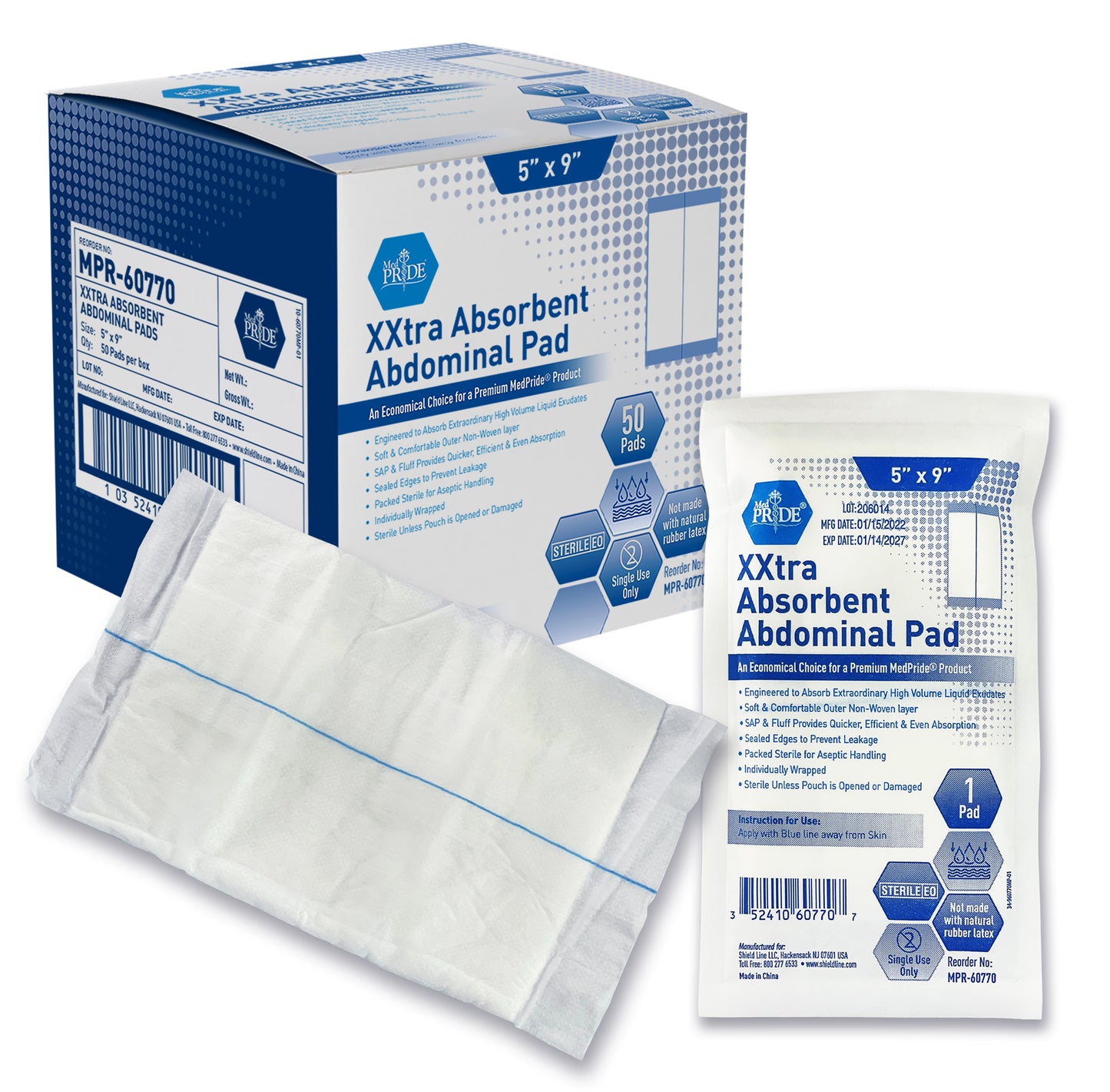 MedPride, Extra Absorbent Abdominal Pad, 5" x 9", Sterile, Case (MPR-60770)