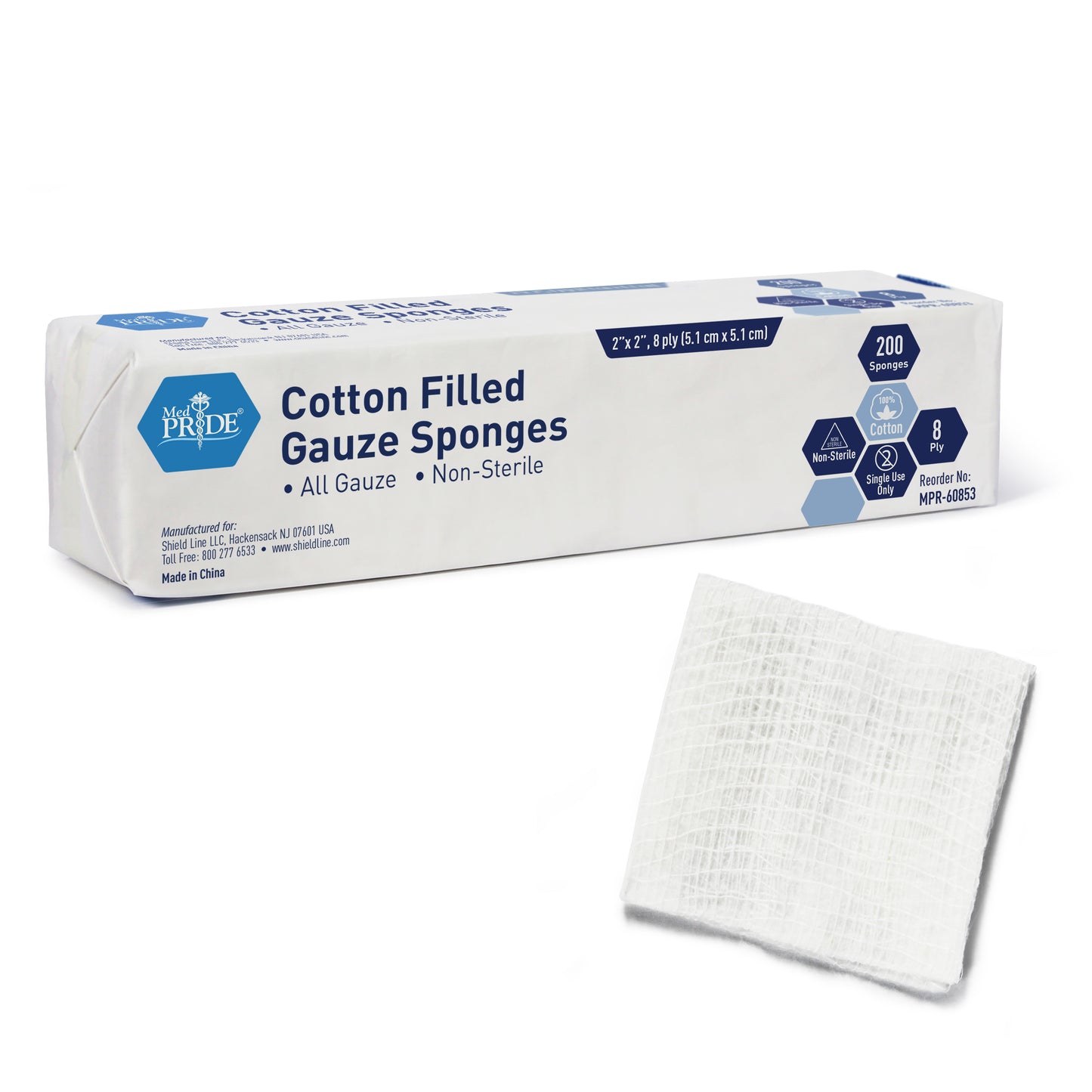 Gauze Sponge - N/S - Cotton filled - 2x2 - 8ply - 25/200/cs.