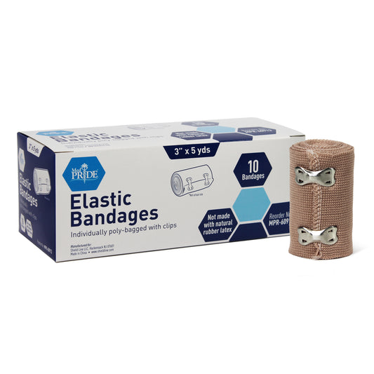 Elastic Bandages - N/S with clips - 3" - 5/10/cs.