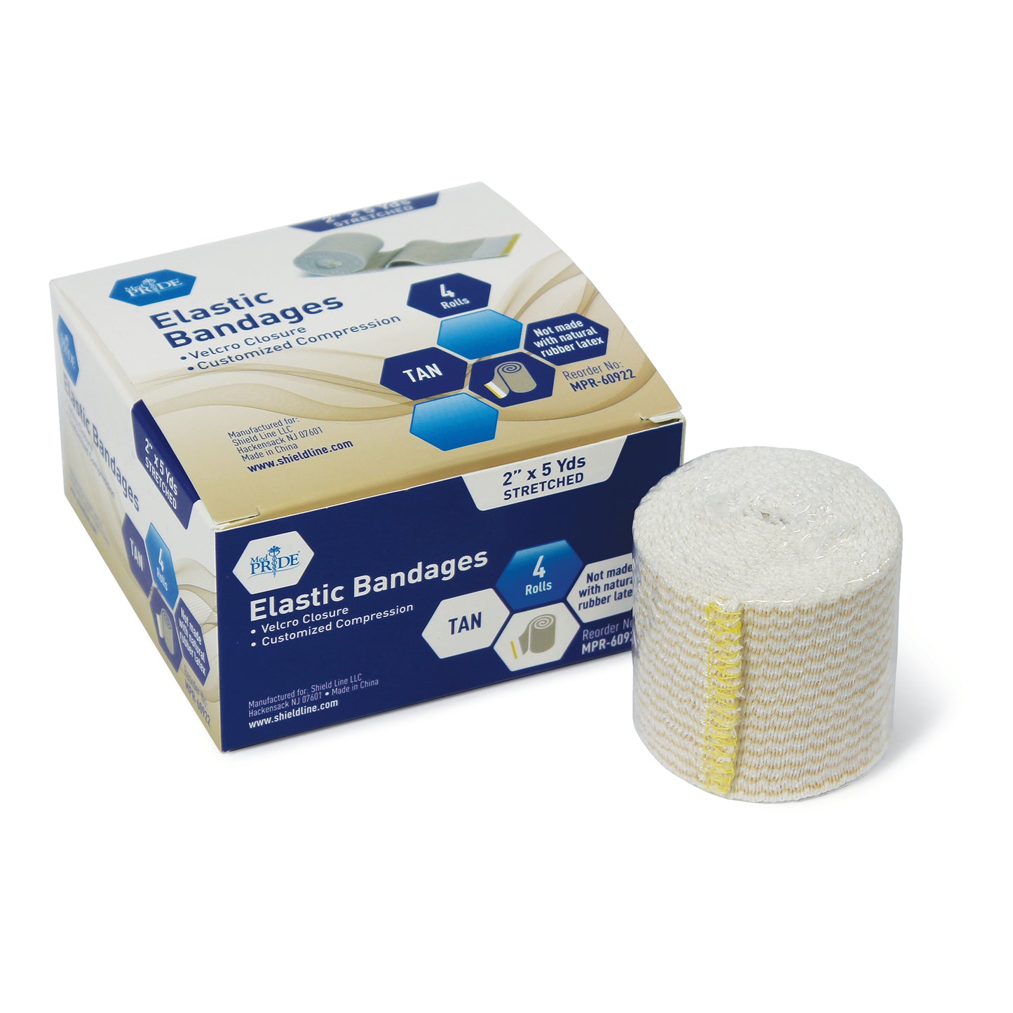 Elastic Bandages - Velcro - 2" - 4pcs/bx, 120 bxs/cs. - Yellow