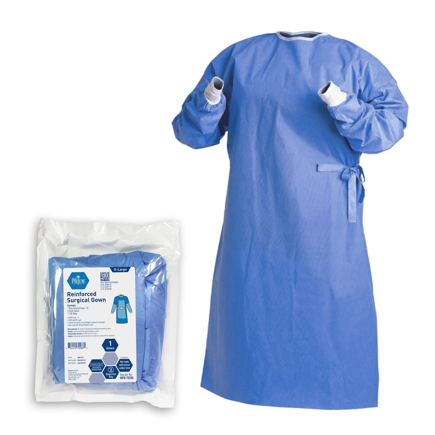 Surgeons Gowns XL - Reinforced w/2 Towels & 1 Wrap (AAMI-3) - 20/cs.