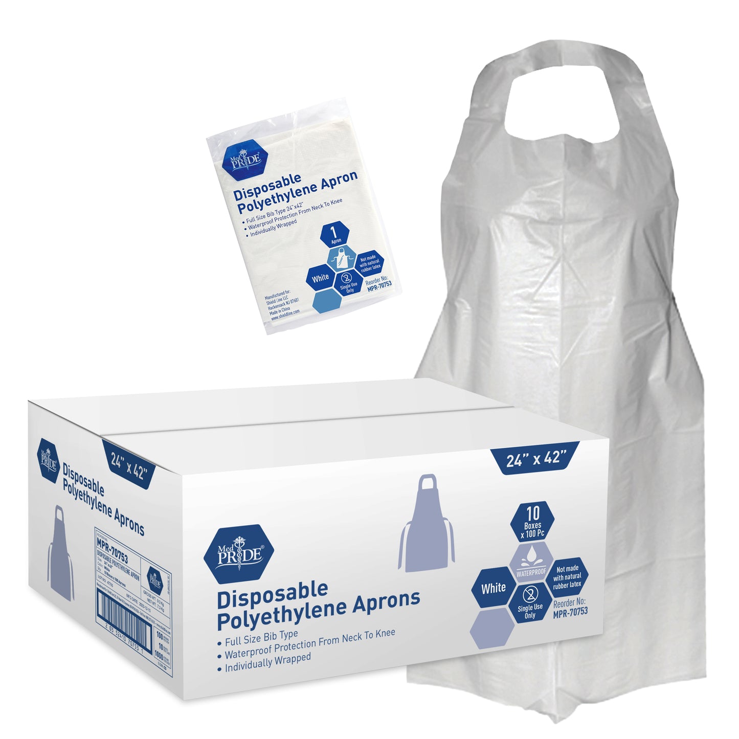 Disposable PE Aprons - Individ. Wrapped - 24"x 42" - 10/100/cs.