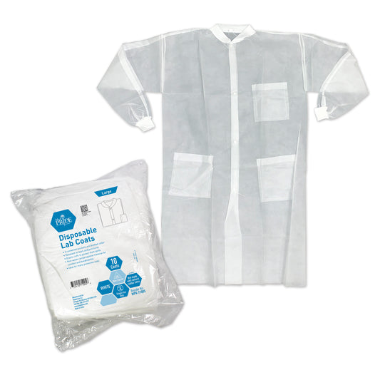 Lab Coat White Lrg w/3 Pocket Knit Collar and Cuff - 3/10/cs.