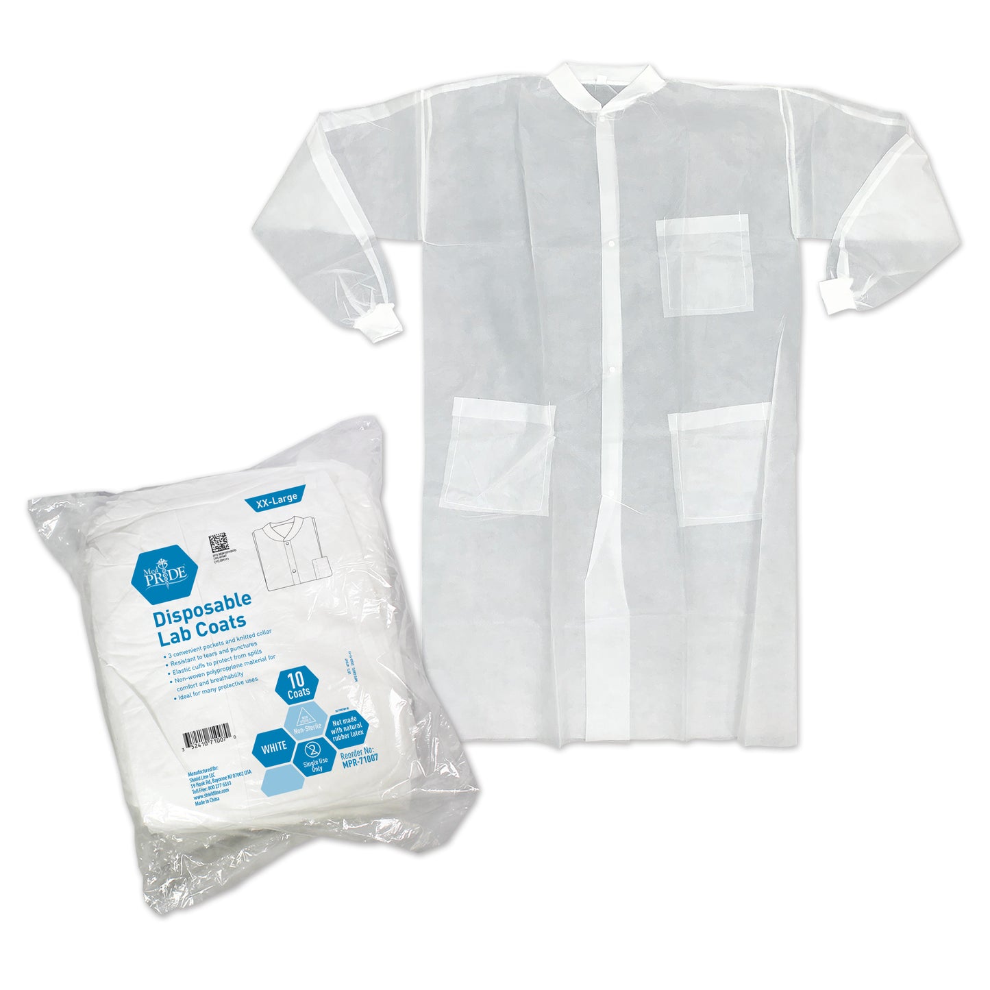 Lab Coat White XXL w/3 Pocket Knit Collar and Cuff - 3/10/cs.