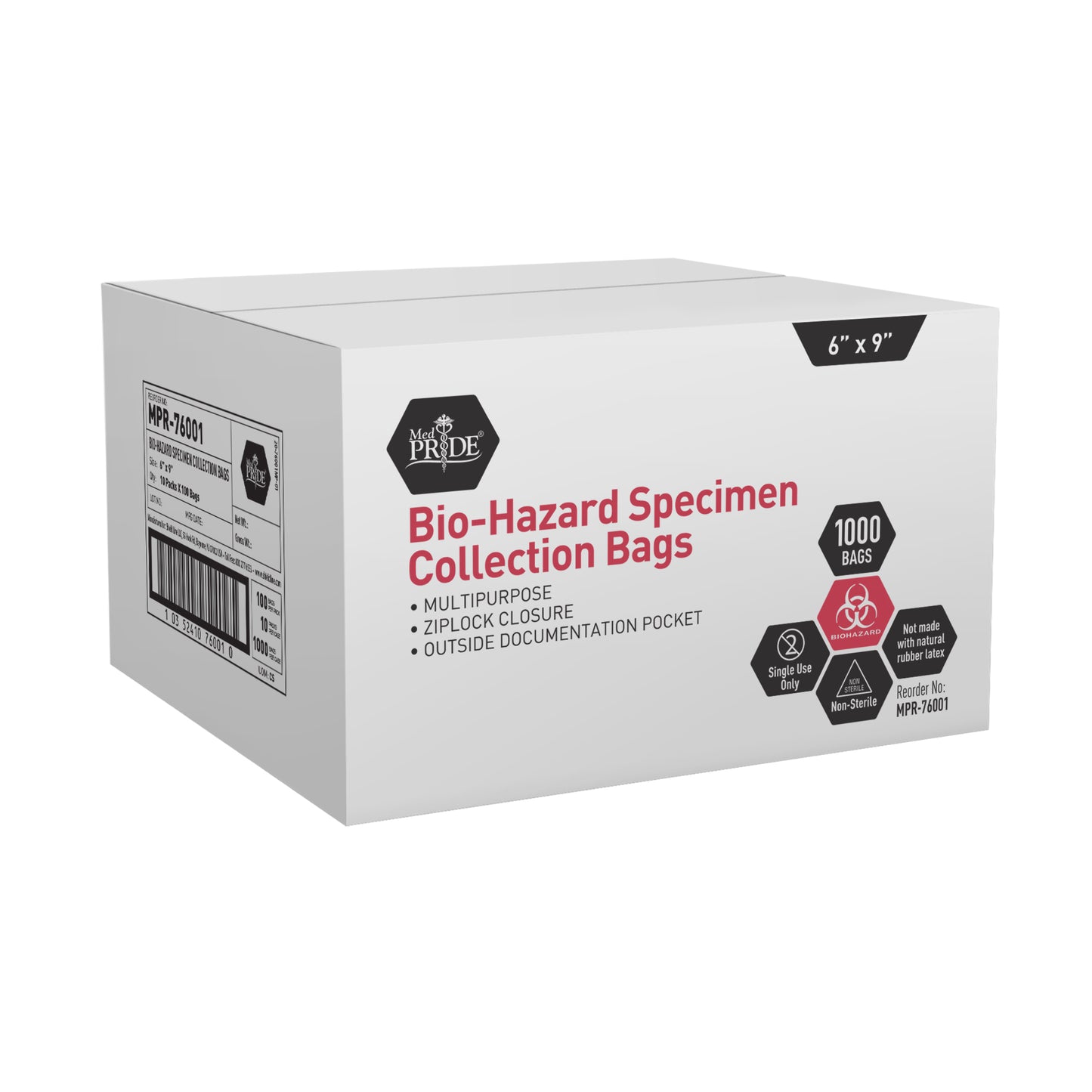 Biohazard Bags, 6" x 9", Case (MPR-76001)