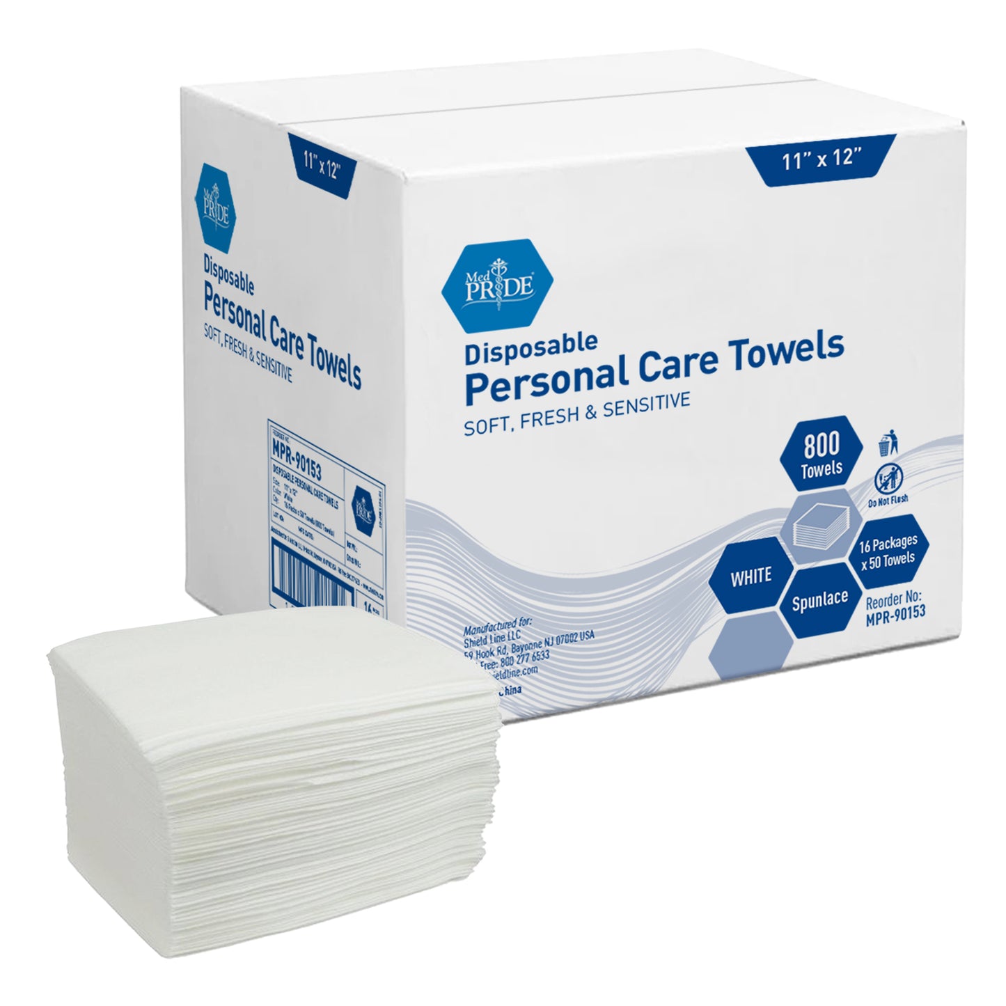 MedPride, Dry Washcloth, 11" x 12", Quarter Fold, Spun Lace, Case (MPR-90153)