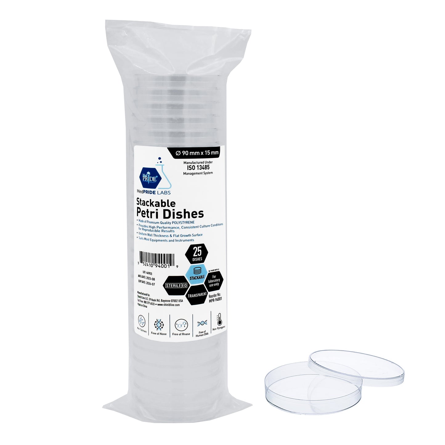 Petri Dishes Stackable, 15x90mm, Sterile -  25/20/cs
